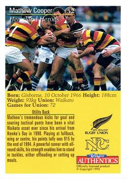 1995 Card Crazy Authentics Rugby Union NPC Superstars #52 Matthew Cooper Back